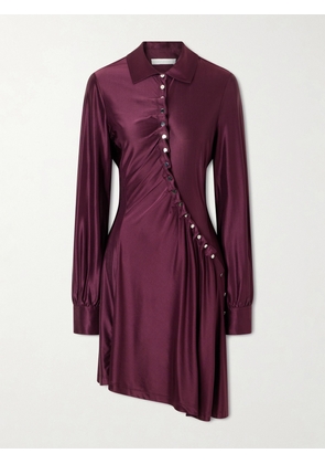 RABANNE - Pleated Jersey-satin Mini Dress - Burgundy - FR 34,FR 36,FR 38,FR 40,FR 42,FR 44