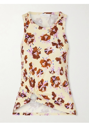 RABANNE - Gathered Floral-print Jersey Top - Yellow - x small,small,medium,large,x large