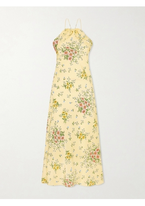 Rodarte - Floral-print Bow-detailed Halterneck Silk-crepe Midi Dress - Yellow - US0,US2,US4,US6,US8,US10