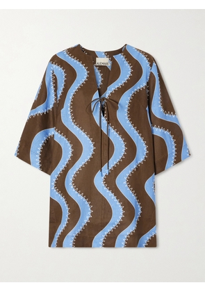 ALÉMAIS - Frankie Printed Embroidered Linen Mini Dress - Blue - UK 6,UK 8,UK 10,UK 12,UK 14