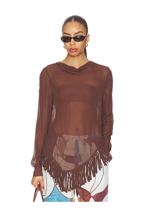 ROAME. Barca Fringe Top in Brown. Size XS. Also in S, M, L, XL.