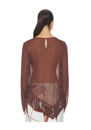 ROAME. Barca Fringe Top in Brown. Size XS. Also in L, M, S, XL.