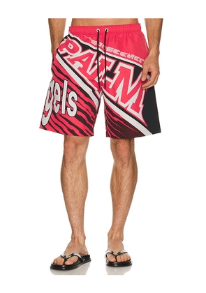 Palm Angels Racing Swimshort in Red. Size M. Also in S, L, XL/1X, XXL/2X.