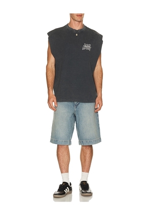 Palm Angels Palm Leaf Distressed Tank in Black. Size M. Also in L, S, XL/1X, XXL/2X.