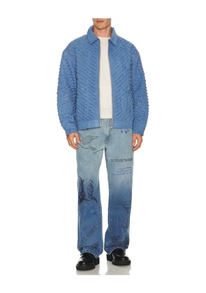 Pas Une Marque Cut Through Denim Jacket in Blue. Size S. Also in L, M, XL/1X.