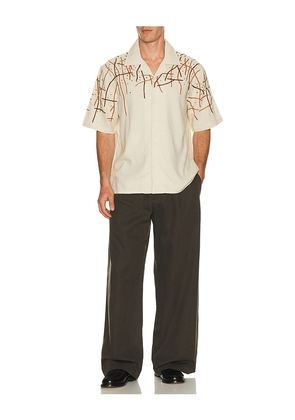 Pas Une Marque Rooted Embroidery Linen Shirt in Cream. Size S. Also in L, M, XL/1X.