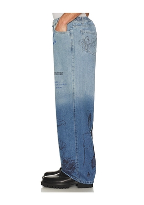 Pas Une Marque Sketch Print Denim Pants in Blue. Size 1. Also in 2, 3, 4.