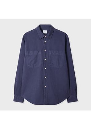 PS Paul Smith Navy Bedford-Weave Cotton-Linen Overshirt Blue