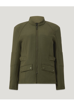 Belstaff Women's Trent Motorcycle Jacket Four Way Stretch Nylon True Olive Size M