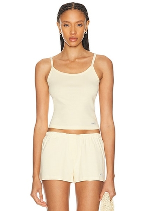 Sporty & Rich Signature Logo House Tank Top in Almond Striped - Yellow. Size M (also in XS, S, L, XL).