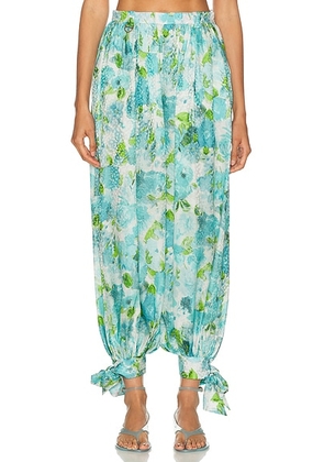 Chloe Floral Pant in White & Blue - Blue. Size 36 (also in 34, 38, 40).