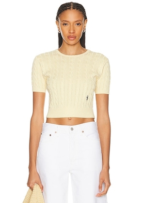 Sporty & Rich SRC Cotton Cableknit Sweater in Almond - Yellow. Size XS (also in S, M, L).