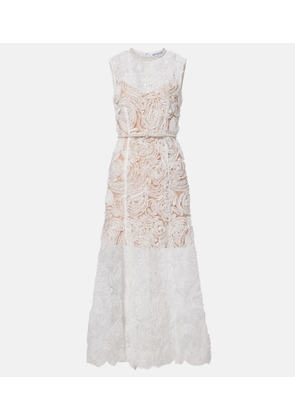 Self-Portrait Embellished lace-trimmed tulle midi dress