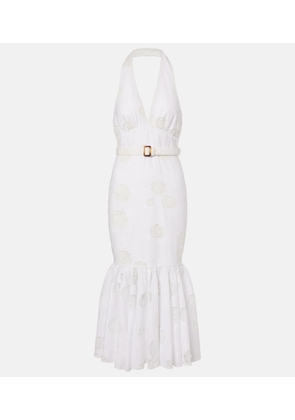 Self-Portrait Halterneck linen and cotton midi dress