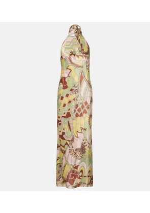 Rixo Maura printed halterneck satin midi dress