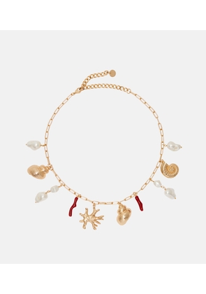 Self-Portrait Faux pearl-embellished charm necklace