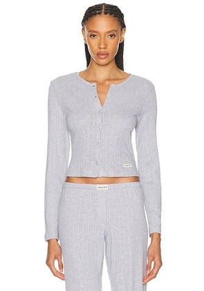 Sporty & Rich Signature Logo Pointelle Cardigan in Heather Gray - Grey. Size XS (also in S, M, L).