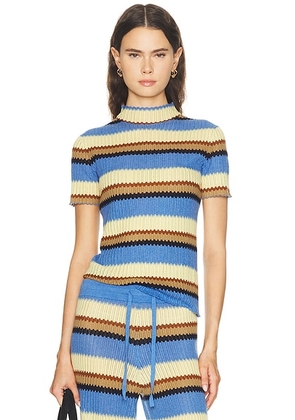 Guest In Residence Palazzo Top in Delft Blue Combo - Blue,Yellow. Size XS (also in S, M).