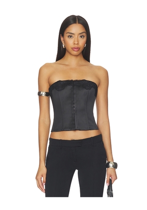 GUIZIO Jean Lace Trim Satin Corset in Black. Size XXS. Also in XS, S, M, L.