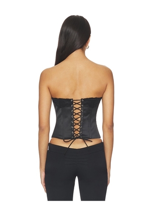 GUIZIO Jean Lace Trim Satin Corset in Black. Size XXS. Also in M, L.
