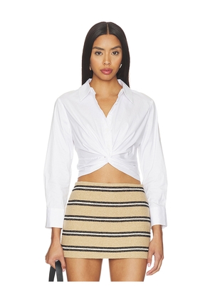 Alice + Olivia Phebe Twist Longesleeve Cropped Blouse in White. Size XS. Also in M, L, XL.