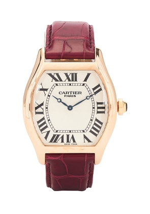 FWRD Renew Cartier Tortue XL Dial Watch in Wine,Metallic Gold.