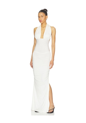 Indah Amanda Solid Halter Maxi Dress in Ivory. Size S. Also in L, M.