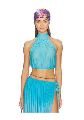 Indah Sammie Handpainted High-neck Open Back Halter Top in Blue. Size S. Also in XS, M, L.