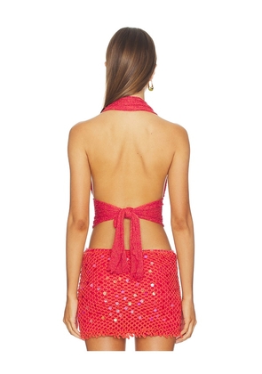 Indah Ayat Solid 70s Disco Halter Top in Brick. Size S. Also in L, M.