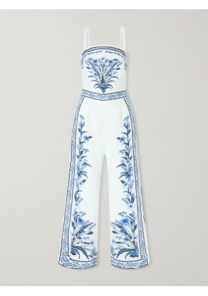 Farm Rio - Flowers Arch Printed Linen Jumpsuit - White - xx small,x small,small,medium,large,x large