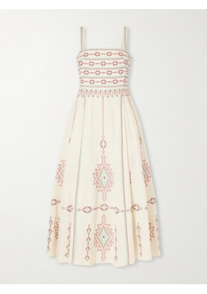 Emporio Sirenuse - Aneeda Astragal Mare Embroidered Linen Cotton-blend Midi Dress - Neutrals - IT36,IT38,IT40,IT42,IT44,IT46,IT48,IT50