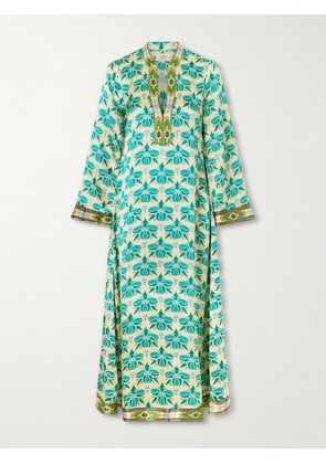 Emporio Sirenuse - Jenna Jewelry Mare Printed Silk-satin Midi Dress - Blue - IT36,IT38,IT40,IT42,IT44,IT46,IT48,IT50