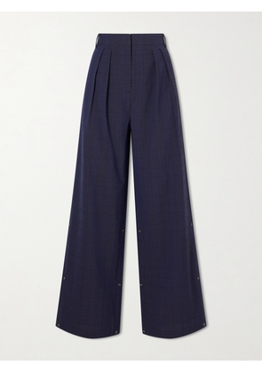 Tibi - Stella Pleated Checked Wool And Cotton-blend Wide-leg Jeans - Blue - 24,25,26,27,28,29,30