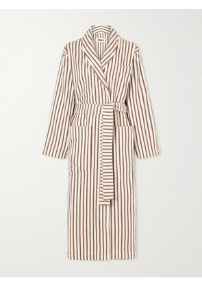 TEKLA - Belted Striped Organic Cotton-terry Robe - Metallic - xx small,x small,small,medium,large,x large,xx large