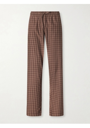 TEKLA - Checked Organic Cotton Pajamas Pants - Brown - xx small,x small,small,medium,large,x large,xx large