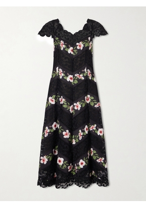 Oscar de la Renta - Floral-print Faille And Lace Midi Dress - Black - US0,US2,US4,US6,US8