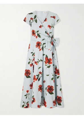 Oscar de la Renta - Floral-print Cotton-poplin Wrap Midi Dress - Blue - US2,US4,US6,US8,US10,US12,US14