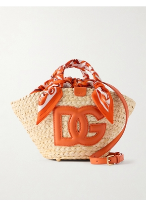 Dolce & Gabbana - Kendra Logo-appliquéd Leather-trimmed Raffia Bucket Bag - Orange - One size