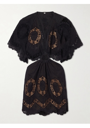 Johanna Ortiz - Paradise Broderie Anglaise Cotton Mini Dress - Black - US0,US2,US4,US6,US8,US10