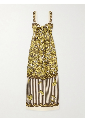 ALÉMAIS - Mona Printed Hemp Midi Dress - Yellow - UK 6,UK 8,UK 10,UK 12,UK 14