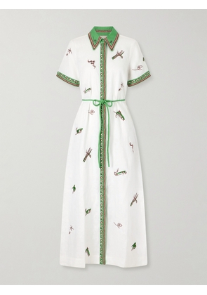 ALÉMAIS - Wanda Belted Embroidered Linen Midi Shirt Dress - Neutrals - UK 6,UK 8,UK 10,UK 12,UK 14