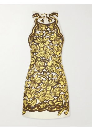ALÉMAIS - Mona Floral-print Hemp Mini Dress - Yellow - UK 6,UK 8,UK 10,UK 12,UK 14