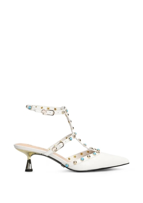 Gold & Rouge Glossy stud-embellished T-bar pumps - White