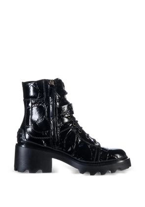 Tod's croc-effect buckled combat boots - Black