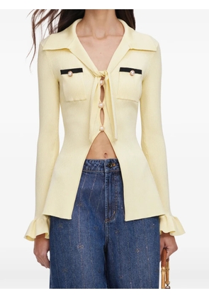 Self-Portrait pearl-embellished ribbed shirt - Yellow