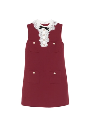 Self-Portrait lace-trimmed bow-detail dress - Red