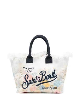 MC2 Saint Barth Vanity floral-print frayed-edges tote bag - White