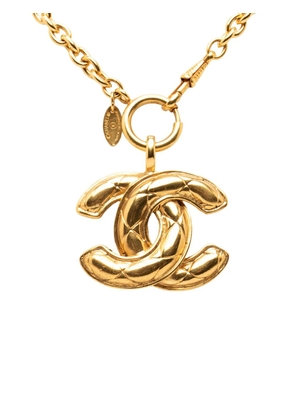 CHANEL Pre-Owned 1970-1980 CC Gold Plated Quilted Pendant Necklace costume necklace