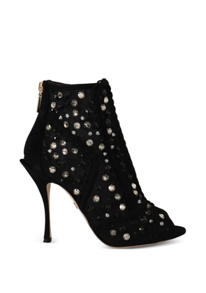 Dolce & Gabbana crystal-embellished peep-toe ankle boots - Black