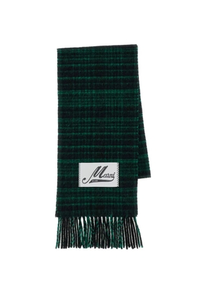 Marni check-pattern fringed scarf - Green